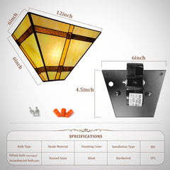 Thatyears Tiffany Style Wall Sconce Lamp-12'' Stained Glass Mission Tiffany Sconces Wall Lighting for Living Room Bedroom Corridor Hallway