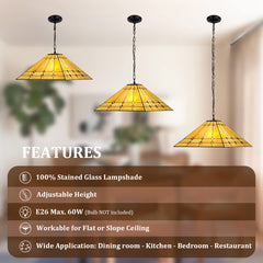 Thatyears Tiffany Pendant Light 16 Inches Cream Crytal Mission Style Stained Glass Hanging Lamp for Kitchen Island Dining Room Bedroom Home Office