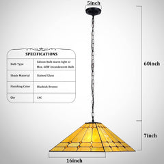 Thatyears Tiffany Pendant Light 16 Inches Cream Crytal Mission Style Stained Glass Hanging Lamp for Kitchen Island Dining Room Bedroom Home Office
