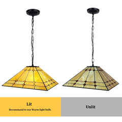 Thatyears Tiffany Pendant Light 16 Inches Cream Crytal Mission Style Stained Glass Hanging Lamp for Kitchen Island Dining Room Bedroom Home Office