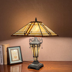 Thatyears Tiffany Table Lamp, Cream Diamond Style Stained Glass Table Lamp 16X16X24 Inches Mother-Daughter Vase Desk Lamp Decor for Bedroom Living Room Home Office