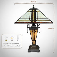 Thatyears Tiffany Table Lamp, Cream Diamond Style Stained Glass Table Lamp 16X16X24 Inches Mother-Daughter Vase Desk Lamp Decor for Bedroom Living Room Home Office