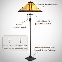 Thatyears Tiffany Floor Lamp Cream Diamond Style Stained Glass 16X16X65 inches Standing Lamp for Living Room Bedroom Office