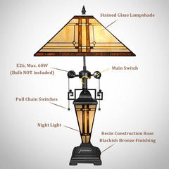 Thatyears Tiffany Table Lamp, Cream Diamond Style Stained Glass Table Lamp 16X16X24 Inches Mother-Daughter Vase Desk Lamp Decor for Bedroom Living Room Home Office