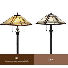 Thatyears Tiffany Floor Lamp Cream Diamond Style Stained Glass 16X16X65 inches Standing Lamp for Living Room Bedroom Office