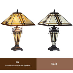 Thatyears Tiffany Table Lamp, Cream Diamond Style Stained Glass Table Lamp 16X16X24 Inches Mother-Daughter Vase Desk Lamp Decor for Bedroom Living Room Home Office