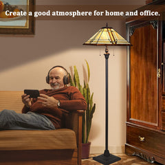 Thatyears Tiffany Floor Lamp Cream Diamond Style Stained Glass 16X16X65 inches Standing Lamp for Living Room Bedroom Office