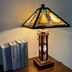 Thatyears Tiffany Table Lamp, Firecracker Style Wooden Base Table Lamp 16X16X25 Inches Mother-Daughter Vase Desk Reading Lamp Decor Bedroom Living Room Home Office