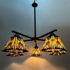 Thatyears Tiffany Chandelier Pendant Light 5 Light-7 Inches Mission Firecracker Style Stained Glass Craftsman Hangings Lamp for Dining Living Room Foyer Kitchen