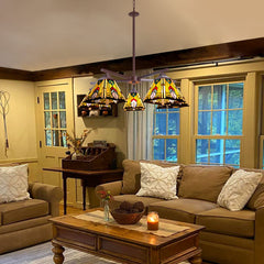 Thatyears Tiffany Chandelier Pendant Light 5 Light-7 Inches Mission Firecracker Style Stained Glass Craftsman Hangings Lamp for Dining Living Room Foyer Kitchen