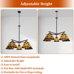 Thatyears Tiffany Chandelier Pendant Light 5 Light-7 Inches Mission Firecracker Style Stained Glass Craftsman Hangings Lamp for Dining Living Room Foyer Kitchen