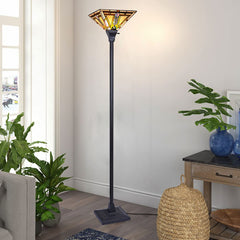 Thatyears Tiffany Torchiere Floor Lamps Firecracker Style Stained Glass 12X12X69 Inches Antique Pole Standing Uplight Lamps Decor Living Room Bedroom Home Office