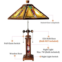 Thatyears Tiffany Table Lamp, Firecracker Style Wooden Base Table Lamp 16X16X25 Inches Mother-Daughter Vase Desk Reading Lamp Decor Bedroom Living Room Home Office