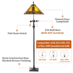 Thatyears Tiffany Floor Lamps-Stained Glass Tiffany Style Floor Lamps for Living Room-16 Decor Standing Tiffany Mission Reading Lamps with 65 Antique Pole for Corner Bedroom Home Office