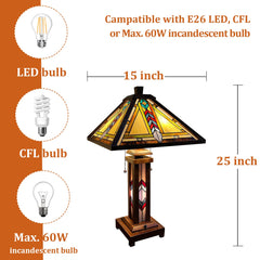 Thatyears Tiffany Table Lamp, Firecracker Style Wooden Base Table Lamp 16X16X25 Inches Mother-Daughter Vase Desk Reading Lamp Decor Bedroom Living Room Home Office