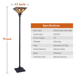 Thatyears Tiffany Torchiere Floor Lamps Firecracker Style Stained Glass 12X12X69 Inches Antique Pole Standing Uplight Lamps Decor Living Room Bedroom Home Office