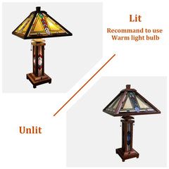 Thatyears Tiffany Table Lamp, Firecracker Style Wooden Base Table Lamp 16X16X25 Inches Mother-Daughter Vase Desk Reading Lamp Decor Bedroom Living Room Home Office
