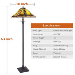 Thatyears Tiffany Floor Lamps-Stained Glass Tiffany Style Floor Lamps for Living Room-16 Decor Standing Tiffany Mission Reading Lamps with 65 Antique Pole for Corner Bedroom Home Office