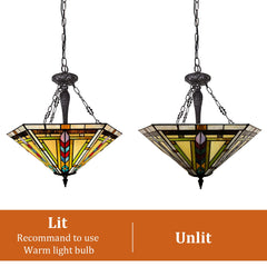 Thatyears Tiffany Pendant Light Fixtures 3 Light-22 inches Wide Handmade Stained Glass Inverted Pendant Lighting for Kitchen Island Living Room Dining Room Foyer
