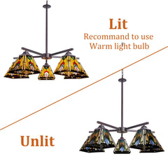 Thatyears Tiffany Chandelier Pendant Light 5 Light-7 Inches Mission Firecracker Style Stained Glass Craftsman Hangings Lamp for Dining Living Room Foyer Kitchen