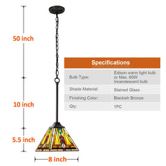Thatyears Tiffany Pendant Lights Fixtures, Mini Antique Firecracker Style Stained Glass Hanging Lamp for Kitchen Island,Dining Room,Hallway Bars