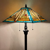 Tiffany Floor Lamp Mission Style Green Stained Glass Floor Light for Reading Antique 16 Double Light Standing Lamp for Living Room Bedroom Home Office