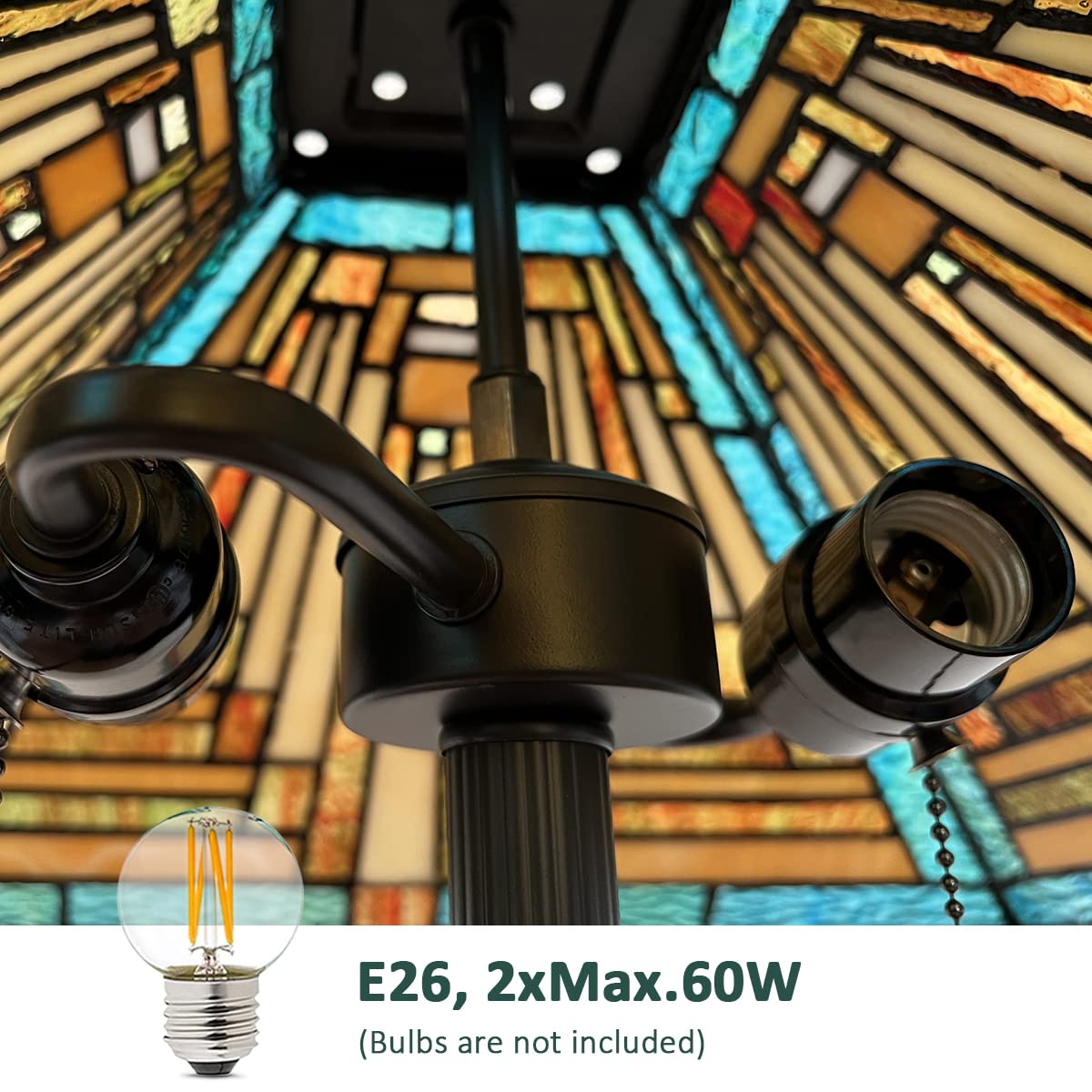 Tiffany Floor Lamp Mission Style Green Stained Glass Floor Light for Reading Antique 16 Double Light Standing Lamp for Living Room Bedroom Home Office