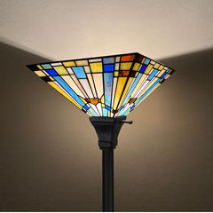 Capulina Tiffany Torchiere Floor Lamp 70 Inches Tall Industrial Pole Green Blue Mission Style Torch Standing Light for Living Room Bedroom Farmhouse Home Office