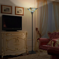 Capulina Tiffany Torchiere Floor Lamp 70 Inches Tall Industrial Pole Green Blue Mission Style Torch Standing Light for Living Room Bedroom Farmhouse Home Office