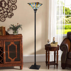 Capulina Tiffany Torchiere Floor Lamp 70 Inches Tall Industrial Pole Green Blue Mission Style Torch Standing Light for Living Room Bedroom Farmhouse Home Office