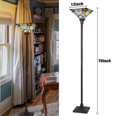 Capulina Tiffany Torchiere Floor Lamp 70 Inches Tall Industrial Pole Green Blue Mission Style Torch Standing Light for Living Room Bedroom Farmhouse Home Office