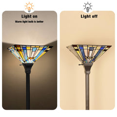 Capulina Tiffany Torchiere Floor Lamp 70 Inches Tall Industrial Pole Green Blue Mission Style Torch Standing Light for Living Room Bedroom Farmhouse Home Office