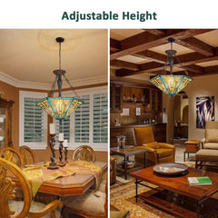 COTOSS Tiffany Pendant Light Fixtures Stained Glass 22 Wide Large Hanging Lamp for Dining Room 3 Lights Antique Style Lighting for Living Room Kitchen Entryway