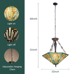COTOSS Tiffany Pendant Light Fixtures Stained Glass 22 Wide Large Hanging Lamp for Dining Room 3 Lights Antique Style Lighting for Living Room Kitchen Entryway