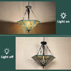 COTOSS Tiffany Pendant Light Fixtures Stained Glass 22 Wide Large Hanging Lamp for Dining Room 3 Lights Antique Style Lighting for Living Room Kitchen Entryway