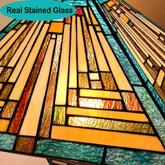 COTOSS Tiffany Table Lamps with Nightlight 16 Wide Handmade Stained Glass Desk Lamp for Reading 3 Lights Green Mission Style Antique Table Light for Living Room Bedroom Office