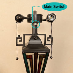 COTOSS Tiffany Table Lamps with Nightlight 16 Wide Handmade Stained Glass Desk Lamp for Reading 3 Lights Green Mission Style Antique Table Light for Living Room Bedroom Office