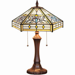 Capulina Tiffany Table Lamp, Mission Hexagon Virgin Style Stained Glass Reading Desk Lamp 2-Light 16x16x24 Inches Decor for Home Office Bedroom Living Room