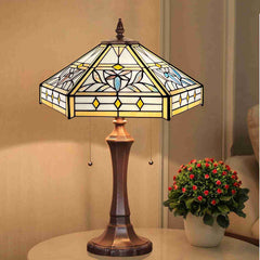 Capulina Tiffany Table Lamp, Mission Hexagon Virgin Style Stained Glass Reading Desk Lamp 2-Light 16x16x24 Inches Decor for Home Office Bedroom Living Room