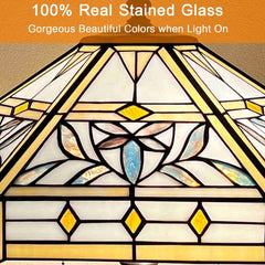 Capulina Tiffany Table Lamp, Mission Hexagon Virgin Style Stained Glass Reading Desk Lamp 2-Light 16x16x24 Inches Decor for Home Office Bedroom Living Room