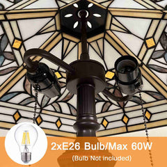 Capulina Tiffany Table Lamp, Mission Hexagon Virgin Style Stained Glass Reading Desk Lamp 2-Light 16x16x24 Inches Decor for Home Office Bedroom Living Room