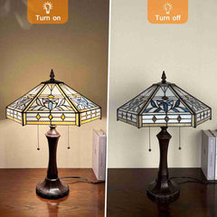 Capulina Tiffany Table Lamp, Mission Hexagon Virgin Style Stained Glass Reading Desk Lamp 2-Light 16x16x24 Inches Decor for Home Office Bedroom Living Room