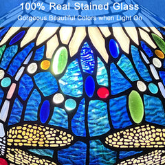 Capulina Tiffany Table Lamp, Sea Blue Dragonfly Antique Style Stained Glass Reading Desk Lamp 16x16x24 Inches for Home Office Living Room Bedrooms Study