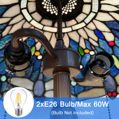 Capulina Tiffany Table Lamp, Sea Blue Dragonfly Antique Style Stained Glass Reading Desk Lamp 16x16x24 Inches for Home Office Living Room Bedrooms Study