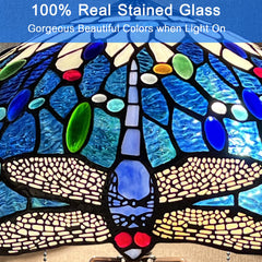Capulina Tiffany Lamp, Stained Glass Table Lamp 16X16X24 Inches Sea Blue Dragonfly Style Reading Desk Light for Living Room Bedrooms Study Home Office