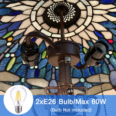 Capulina Tiffany Lamp, Stained Glass Table Lamp 16X16X24 Inches Sea Blue Dragonfly Style Reading Desk Light for Living Room Bedrooms Study Home Office