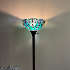 COTOSS Tiffany Torchiere Floor Lamp,Stained Glass Lamp Shade,Vintage Antique Victorian Round Tiffany Style Standing Light for Living Room and Bedroom