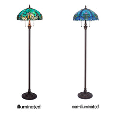 COTOSS Tiffany Floor Lamp,Stained Glass Lamp Shade,Vintage Antique Style Standing Double Light for Living Room & Bedroom
