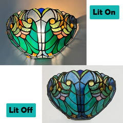 COTOSS Tiffany Wall Sconce Lighting Vintage Style 1 Light Stained Glass Sconces Victorian Sea Green Wall Lamp for Living Room Bedroom Hallway