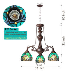 COTOSS Tiffany Chandelier for Dining Room 3 Lights Stained Glass Chandeliers Lighting Fixtures Antique Style Ceiling Hanging Lamp for Kitchen Dinning Area Sitting Room Foyer